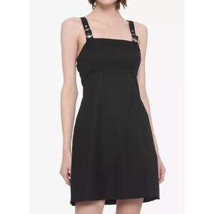 Hot Topic Black Buckle Strap Pinafore Dress - Size S
